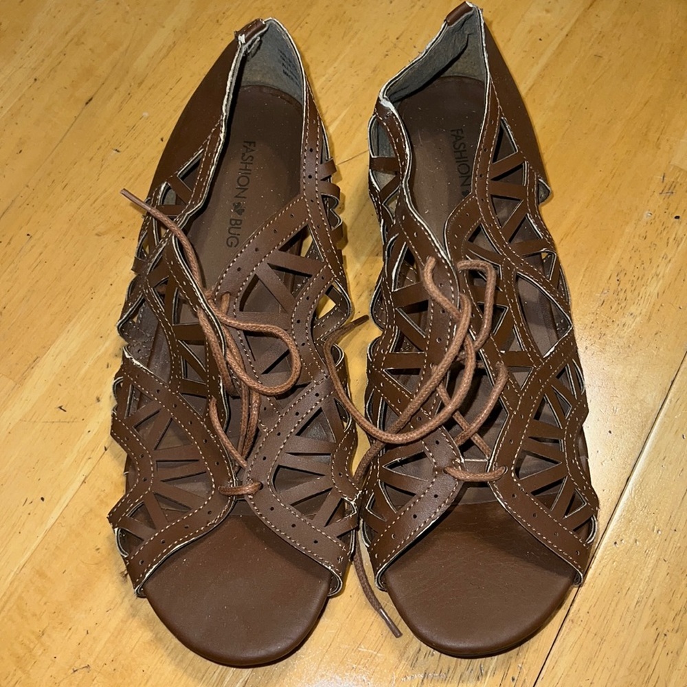 Fashion Bug Women's Brown Lace-Up Cutout Sandals